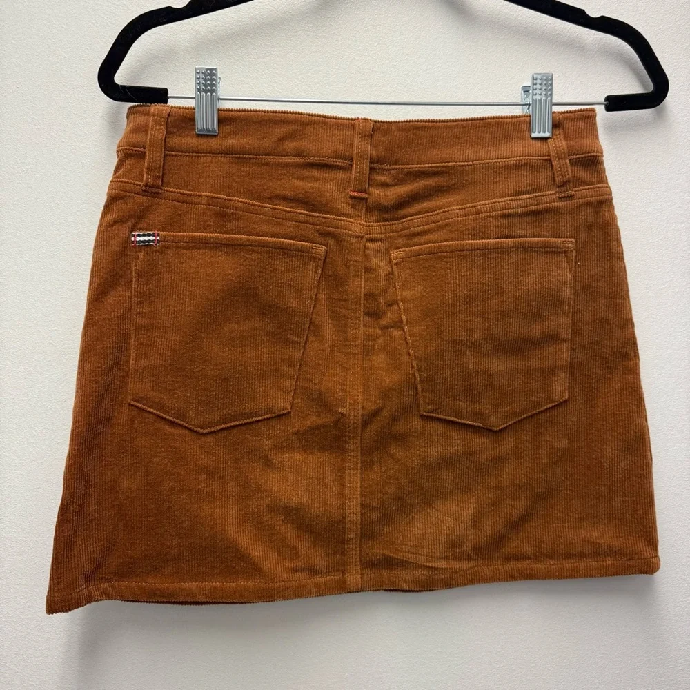 Alice + Olivia Joss High Rise Button Front Corduroy Skirt, Camel Brown | Size 27